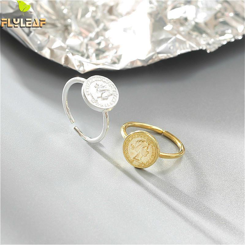 

Flyleaf Gold Coin Portrait Round Real 925 Sterling Silver Rings For Women High Quality Fine Jewelry Femme Open Ring Vintage1