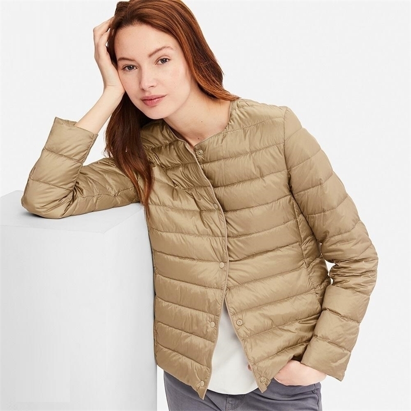 

NewBang Matt Fabric Light Jacket Female Ultra Light Down Jacket Women Slim Windbreaker Without Collar Lightweight Warm Coat 201120, Khaki