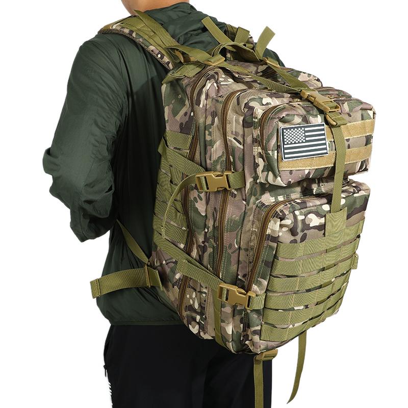 

45L Large Capacity Men Outdoor Camouflage Sports Backpack Shoulder Bag Tactical Backpack for Hiking Camping 3D Rucksack Bags, Black color