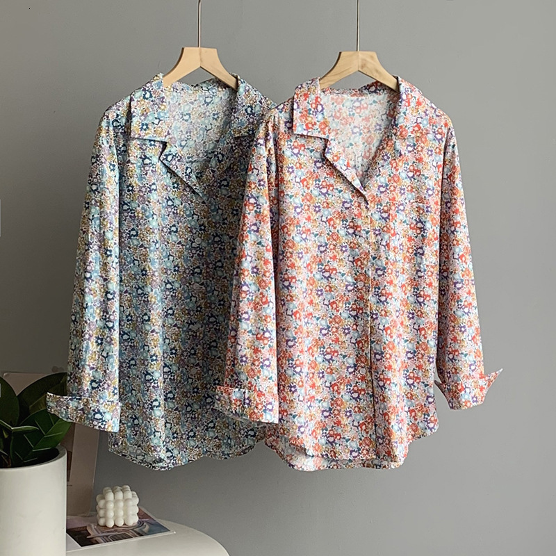 

New 2021 Will See Boho Turn Down Collar Flower Impression of Tops and Fashionable Women Shirts Yhv9, Blue