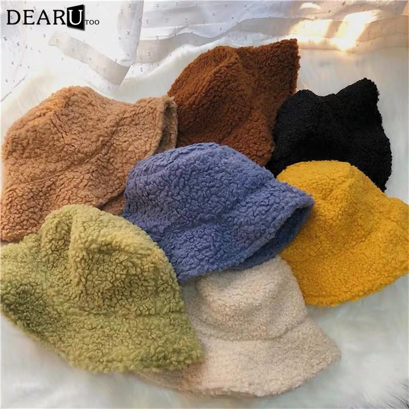 

Winter Bucket Hat Women Lambswool Warm Gorro Pescador Invierno Soft Fashion High-quality Outdoor Blue Green Brown White Black