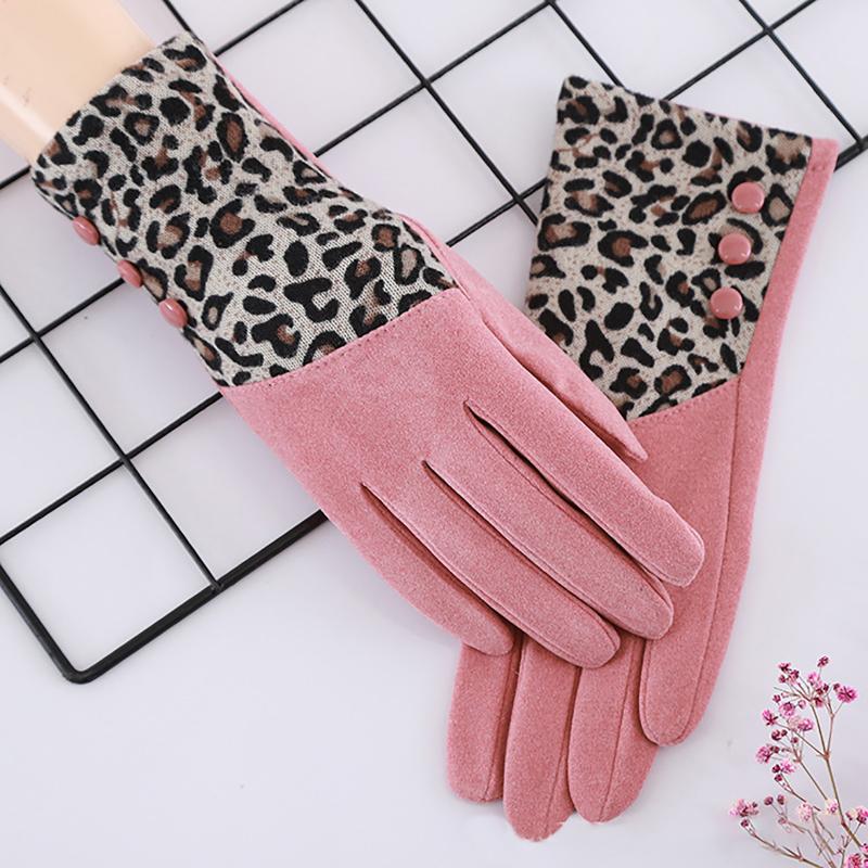 

Streetwear Leopard Print Fashion Women Full Finger Mittens Gloves With Fleece Touch Screen For Index Finger Handschoenen