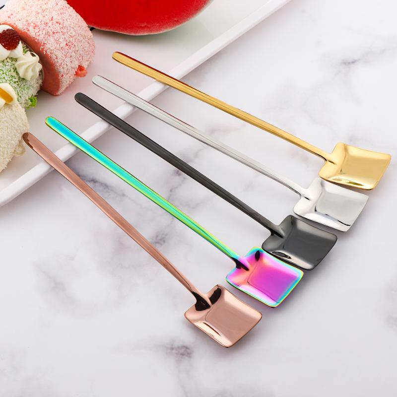 

1PC Long Handle Stainless Steel Coffee Spoon Square Shovel Stirring Scoop Dessert Flatware Milk Tools Cafe Kitchen Supplies
