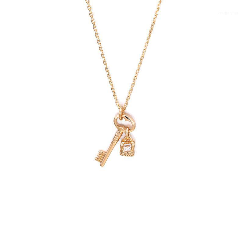 

Japanese Korean Fashion Key Crown Inlaid Rhinestones Necklace Accessories Long Sweater Chain With Autumn And Winter Chains, Silver