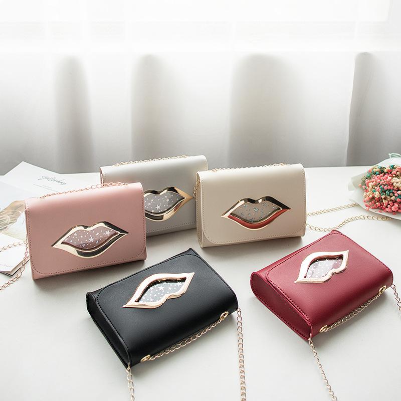

2020 New Fashion Trend Korean Lip Bag Chain Strap Single Shoulder Messenger Bag Mobile Phone, Black