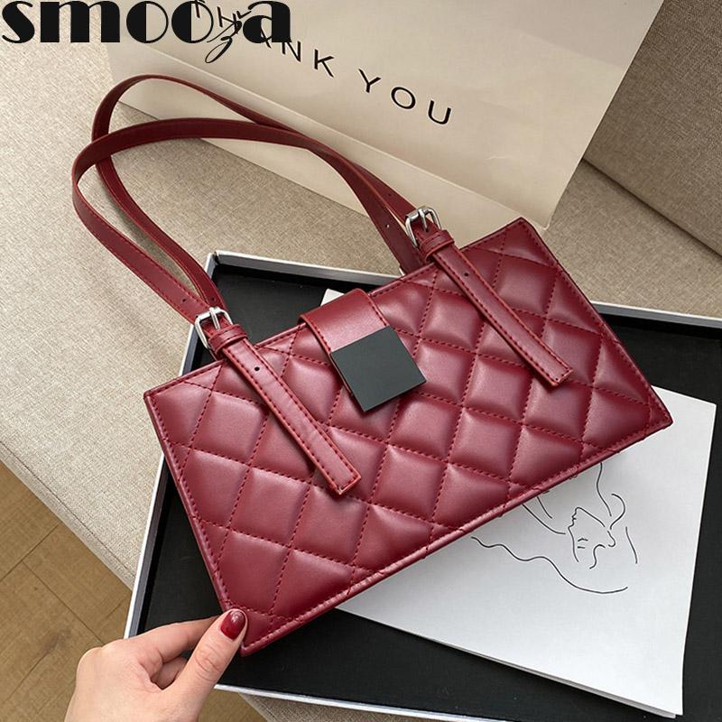 

SMOOZA Female One-Shoulder Armpit Bags Large-Capacity Lozenge Handbags 2021 New Trendy Fashion Solid Color Elegant Retro Totes, Black