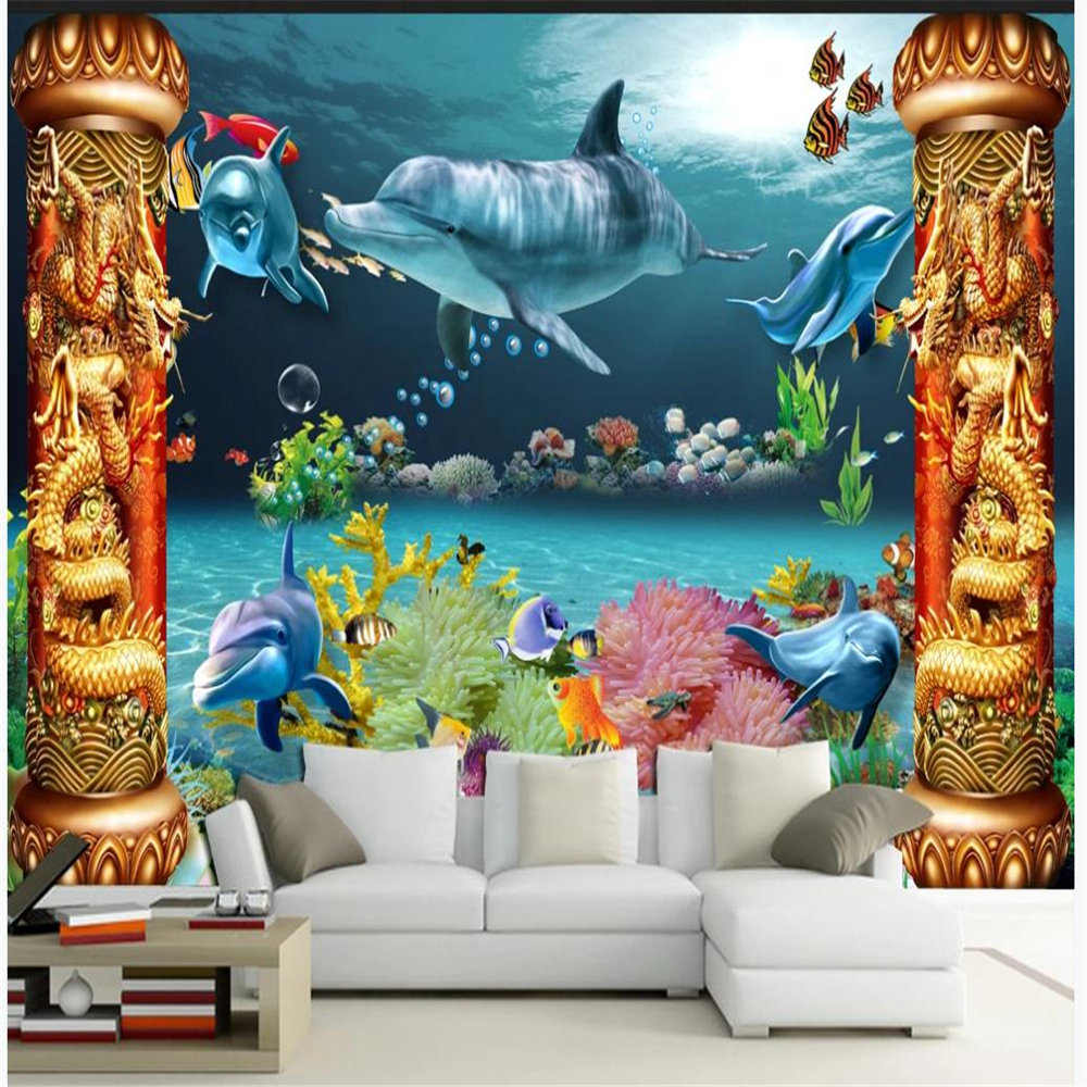 

beautiful scenery wallpapers 3d landscape wallpaper Underwater world Chinese classical living room TV sofa background wall, Blue