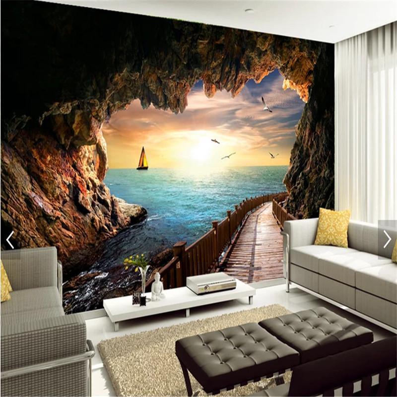 

Custom 3d Wallpaper Cave Seascape Beautiful Sunset Landscape Mural Wallpapers for Living Room Bedroom 3d Wall Paper Home Decor1, Canvas