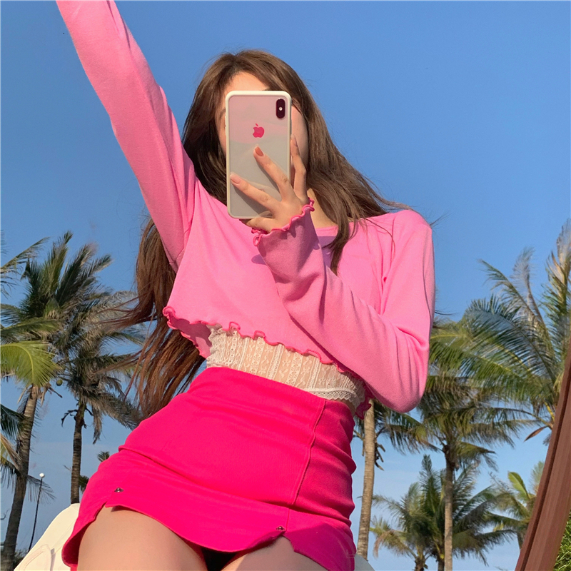 

2021 New summer color long sleeve Korean style sun protection tops of women's femme shirt (r98119) PPWG, White lace