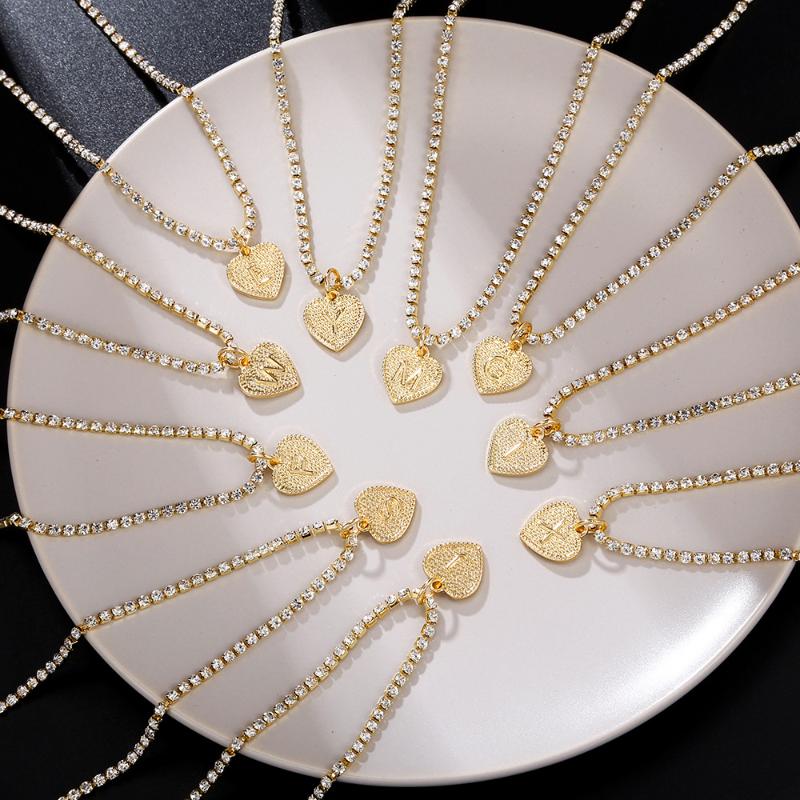 

Tennis Necklace Letter Heart Necklace For Women Chokers Collar Gold Rhinestone Chain A-Z Initia Boho Jewelry Christmas