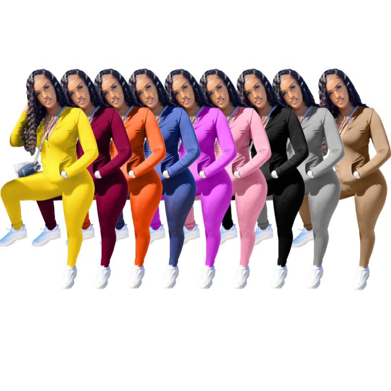 Women's Tracksuits Jogging Suits For Women Explosive V-neck Solid Color Multicolor European And American Two-piece Casual Womens Suit 2021 A