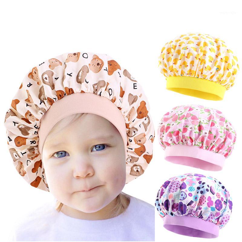 

Cotton Bonnet For Children Floral Print Hair Care Hat Little Girls Night Sleep Cap Kids Headdress Headwrap Hair Accessories New1, Green