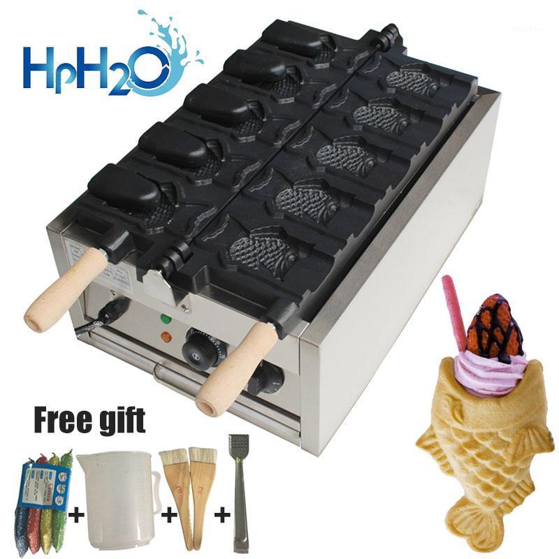 

Commercial electric 5 pcs open mouth ice cream cone taiyaki maker Fish shape Waffle Maker Machine taiyaki iron plate cake oven1