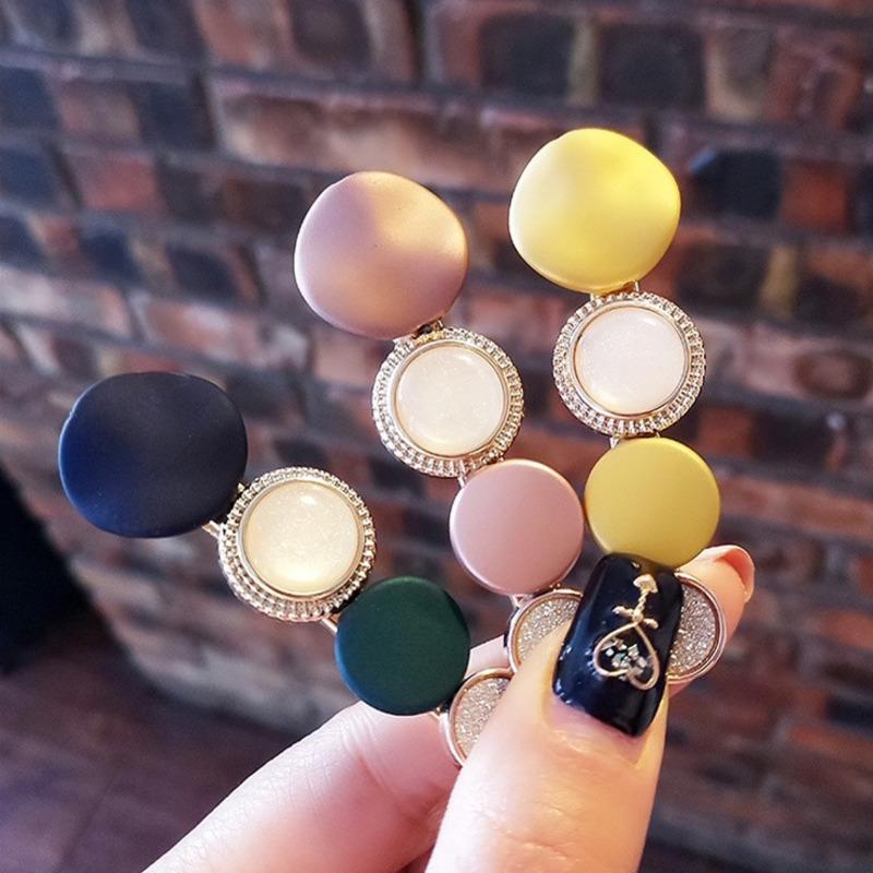 

1Pc simple hairpin round button shape drop hollow crystal alloy hairpin summer new fashion party candy color hair clip