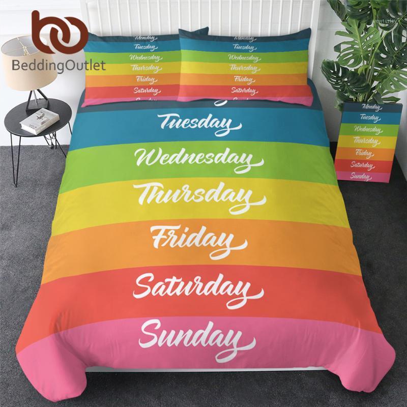 

BeddingOutlet Rainbow Bedding Set Days of the Week Comforter Cover Colorful Bedspreads Letters Bed Cover Set  3pcs Dropship1