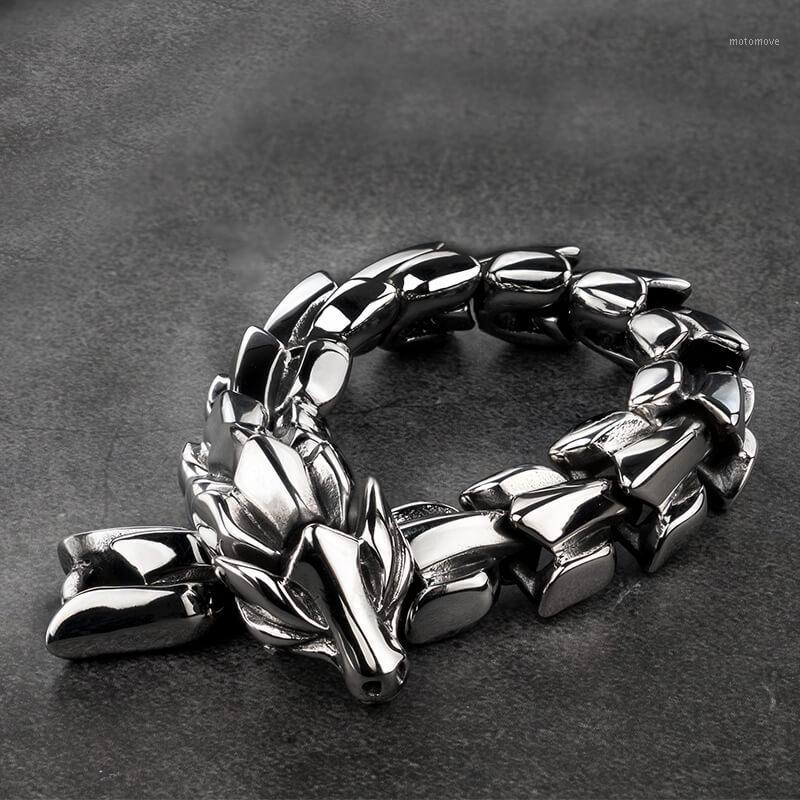 

Hiphop vintage punk Rock Dragon bracelet for men Silver Color stainless steel Jewelry Hiphop street culture Curb Biker Bracelets1