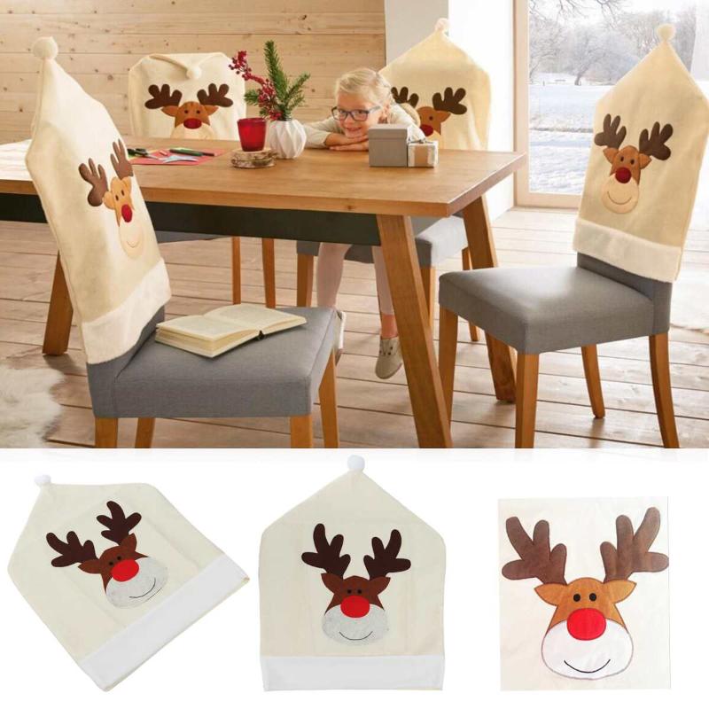 

50x60cm Dinner Table Chair Cover Chairs Back Covers Christmas Santa Claus Elk Flannel Linen Xmas Home Decorative Accessorie