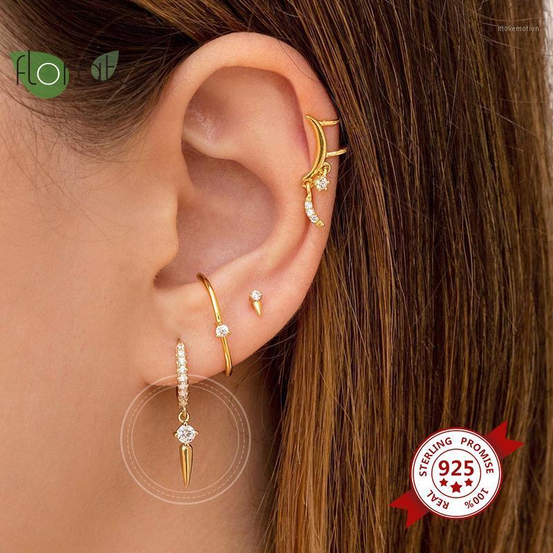 

925 Sterling Silver CZ Crystal Charms Hoop Earrings for Women Geometric Cone Prevent Allergy Earrings Jewelry1