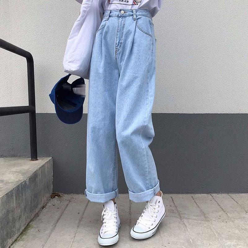 

Jeans Women Solid Vintage High Waist Wide Leg Denim Trousers Simple Students All-match Loose Fashion Harajuku Womens Chic Casual, Black