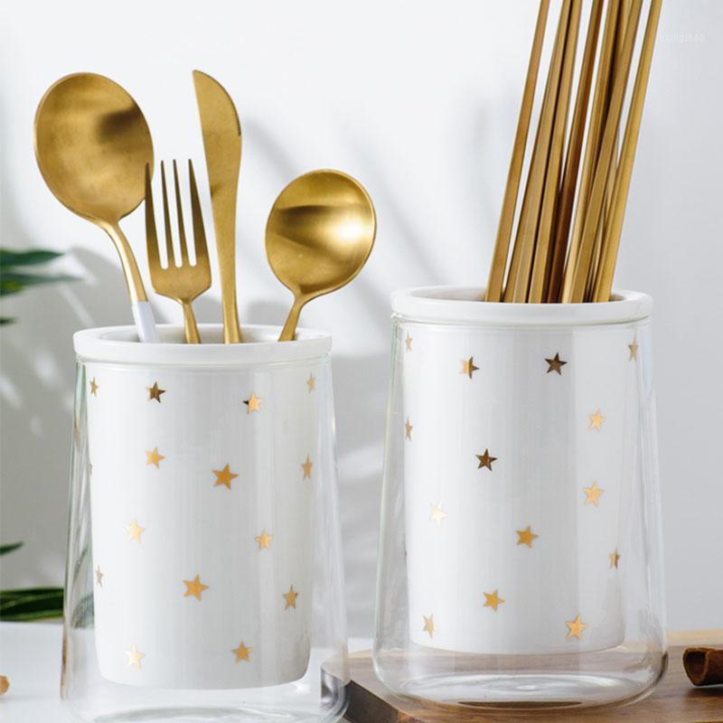 

Nordic star pattern chopstick basket household ceramic chopstick cage fork spoon storage box kitchen storage supplies1