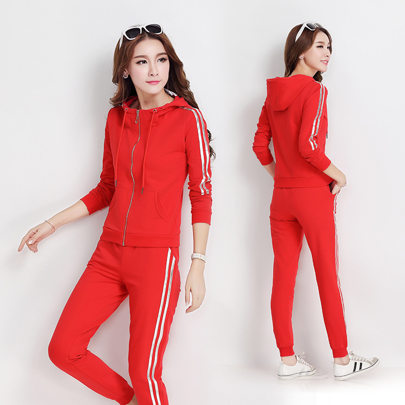 

Sportswear Leisure Women's Korean Slim Autumn with Long-sleeve Hood Fashion Solid Color Suit Two Sets A6me