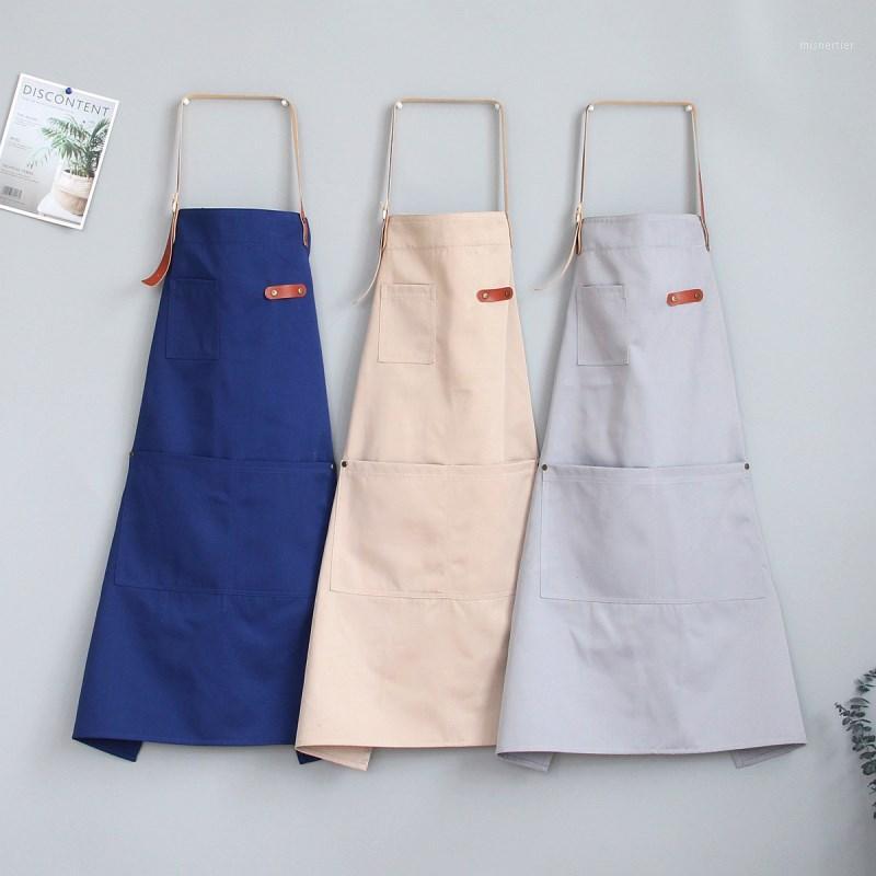 

Solid Cotton Apron Kitchen Aprons For Woman Men Chef Waiter Cafe Shop Overalls With Pocket BBQ Cooking Bibs Baking Accessories1