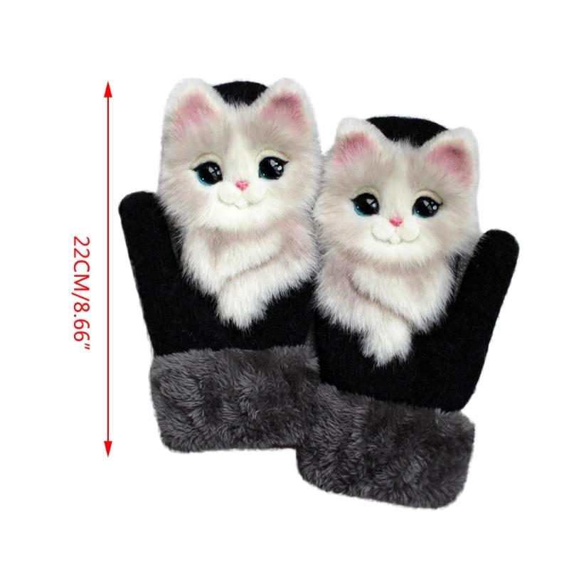 

Women Men Winter Knitted Gloves Cute 3D Fluffy Cartoon Animal Thermal Mittens 270D