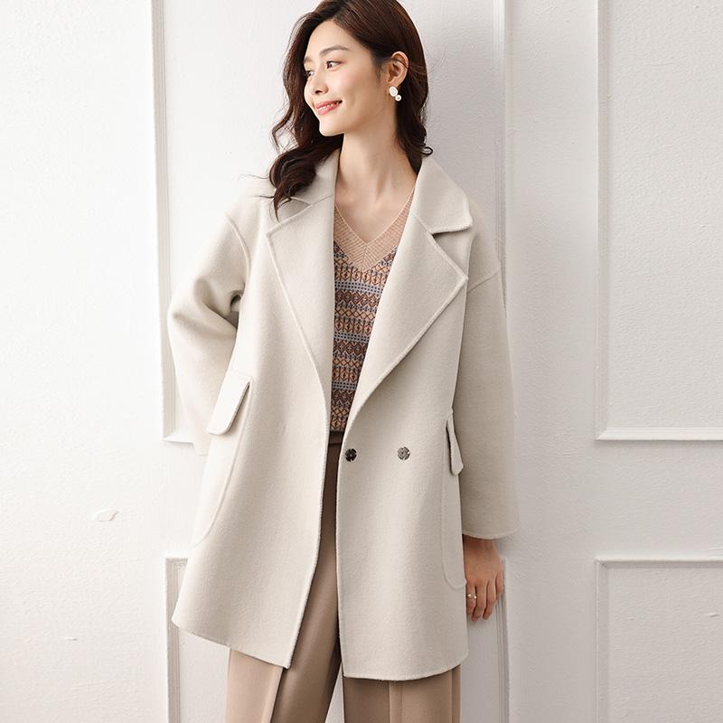 

2020 autumn and winter new wool coat women loose thick solid color long-sleeved cashmere coat 100% wool double-sided woolen, Black