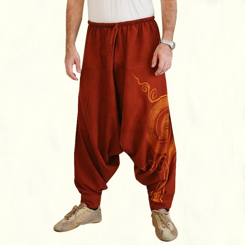 

Men' trousers new fashion personality cool Halon trousers wide leg casual print Halon Chinese style print, Black