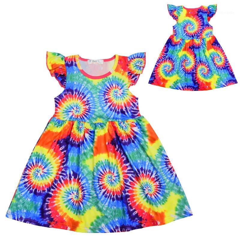 

2020 Summer Tie Dye Dress for Girls Kids Ruffle Soft Milk Silk Printing Dress Fashion Girls Clothing1, Yellow