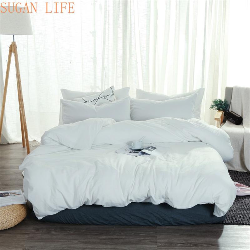 

Soft Washed Cotton Bedding Set white Bedlinen  full queen king Duvet Cover bed sheet pillowcase adult solid color Bedclothes, Style7