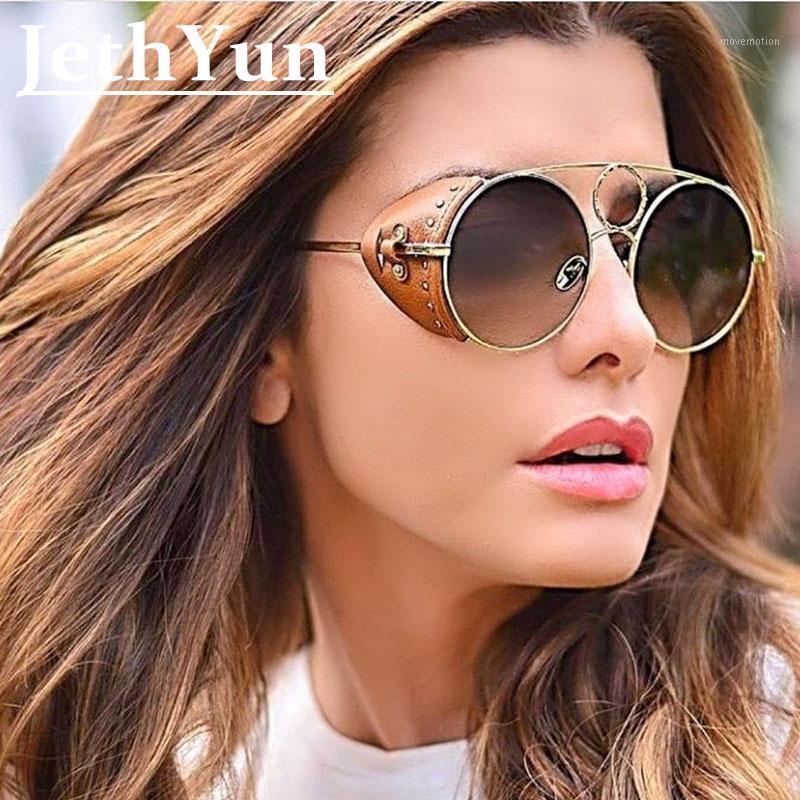 

Brown Leather Round Sunglasses Women Men Fashion Steampunk Metal Sun Glasses Female Instagram Trendy French Brand Eyewear1