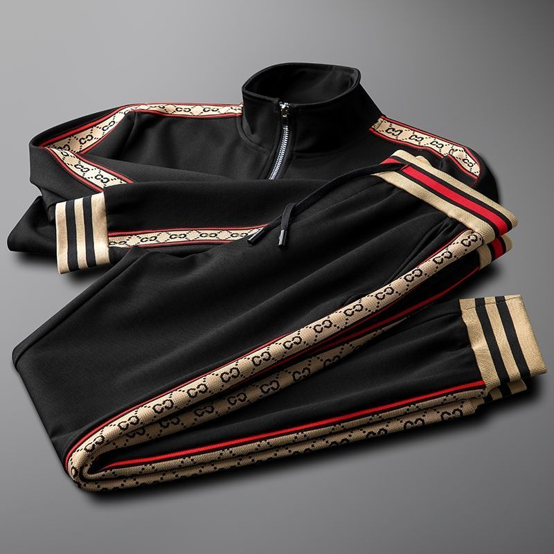 

Casual Sports Suit Men 's Light Luxury Stand Collar 2020 New Style for Autumn and Winter Fashion Korean Men 's Two - Piece Set X1218, Black suit