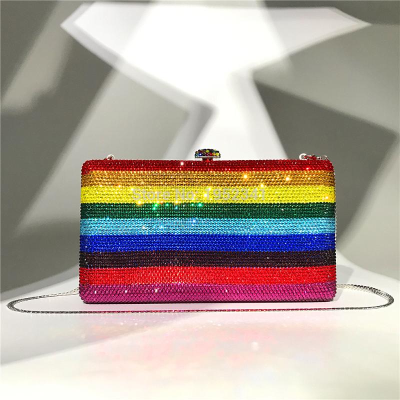 

OC4166 High Quality Handmade Evening Clutch Rainbow Color Crystal Party Clutch Evening Bag