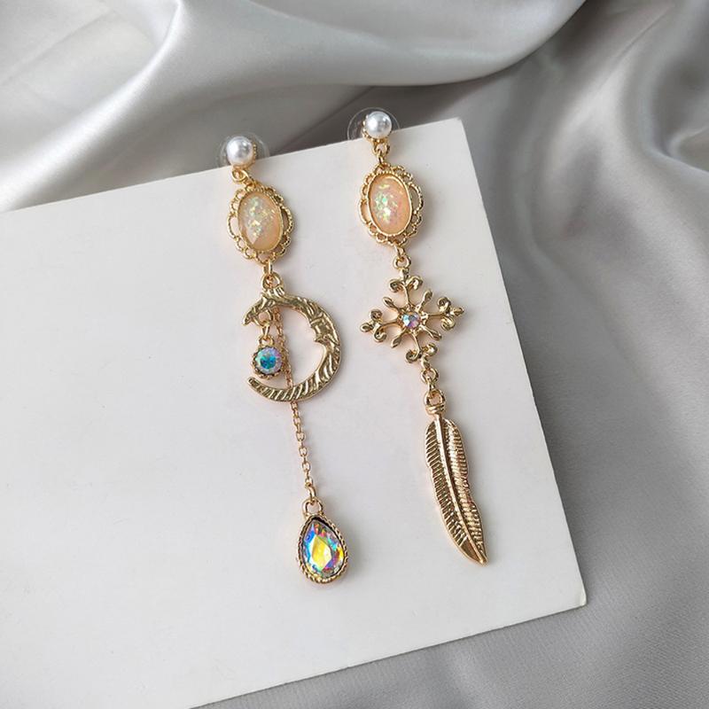 

Dangle & Chandelier Korean Elegant Moon Twist Ring Hanging Asymmetrical Earrings Bohemian Prevent Allergy Vintage Stud