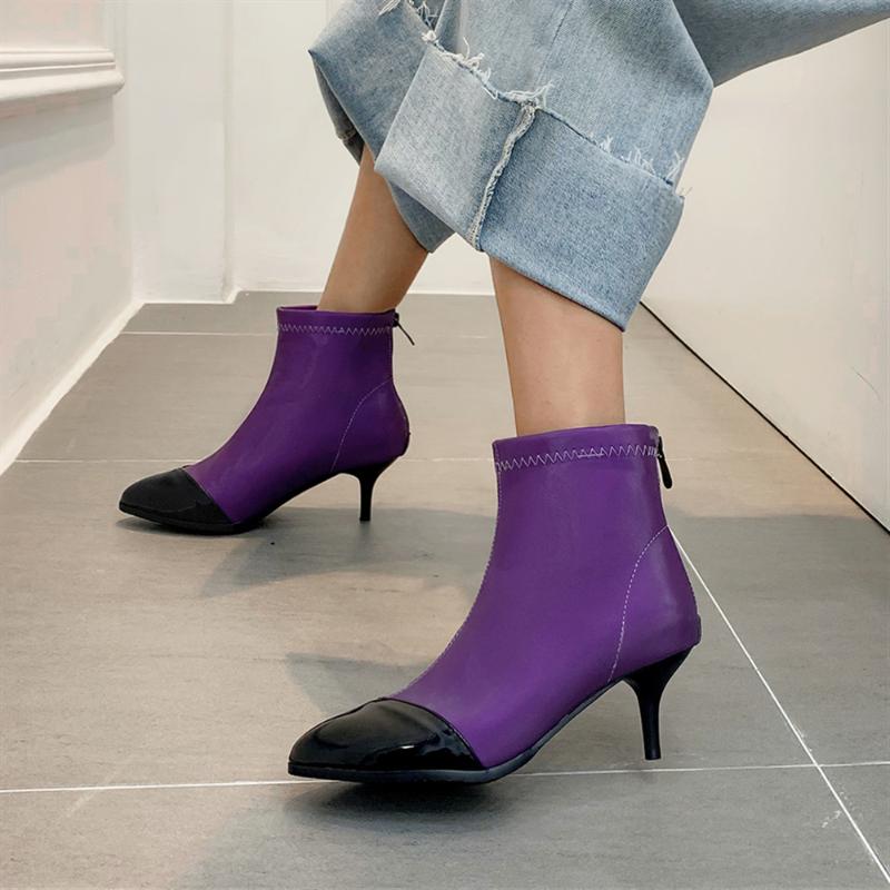 

Plus Size 34-48 Spring Autumn Thin High Heels Shoes Elegant Stiletto Ladies Pumps Sock Boots Ankle Boots Women Pointed Toe, Purple