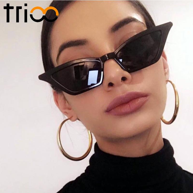 

TRIOO Fashion Cat Eye Sunglasses Female Black Plastic Brand Retro Shades Oculos Designer Small Vintage Sun Glasses for Women
