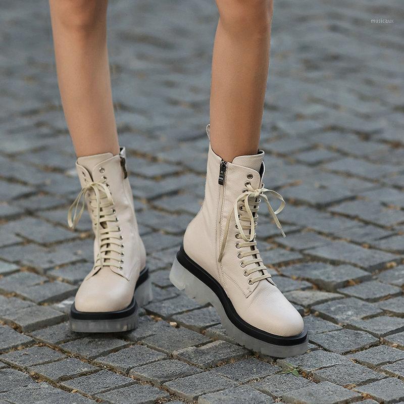 

2020 Autumn Winter Genuine Leather Ladies Boots Side Zipper Platform Chunky Heels Women Shoes Newest Working Party Shoes Woman1, Black
