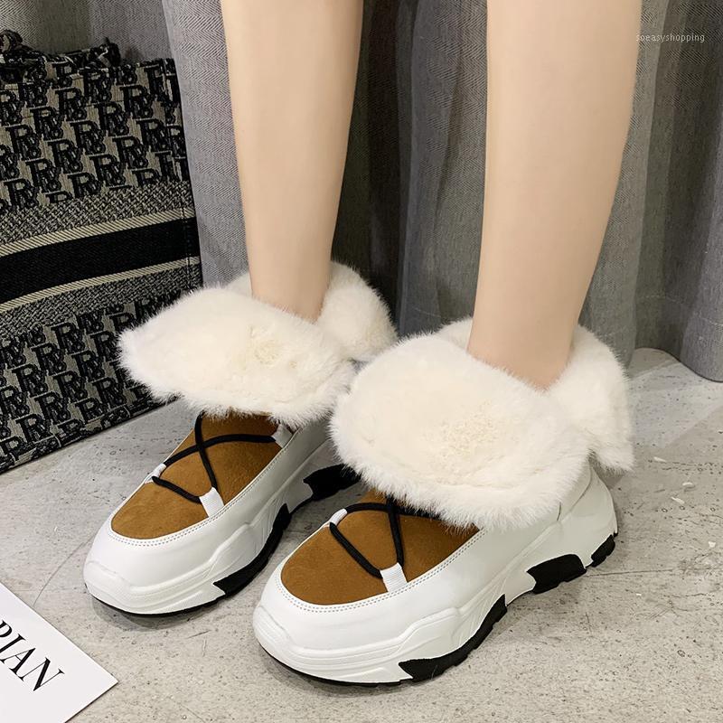 

Rimocy Women's Platform Suede Ankle Boots Chunky Sole Thick Plush Winter Shoes for Woman Non-slip Warm Snow Boots Female 20211, Brown