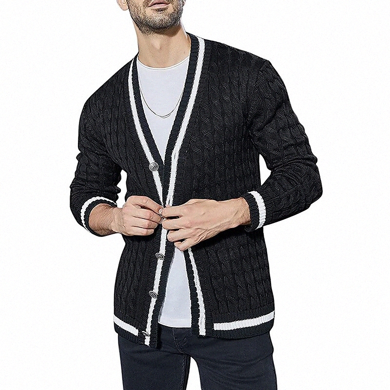 Men's Unisex Cardigan Knitted Color Block Stylish Vintage Style Long Sleeve Sweater Cardigans V Neck Fall Winter Blue Gray Khaki u4hG#