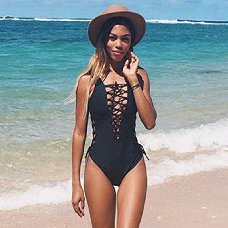 

ZPDWT One Piece Swimsuit Women Deep V Neck Bandage Bathing Hollow Out Monokini PadSwimming Suit Brazilian Biquini Trikini Y200824, D347a