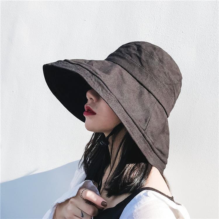 

Cotton and Linen Breathable Solid Color Big Brim Fisherman Hat Casual All-match Summer Sunbonnet Female Foldable Bucket Hat1