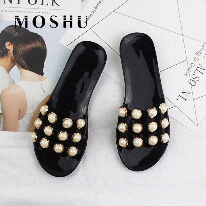 

Slippers Women Summer String Bead Beach Shoes Slip On Flat Sandals Slides Sandalias #YL5Q, Beige