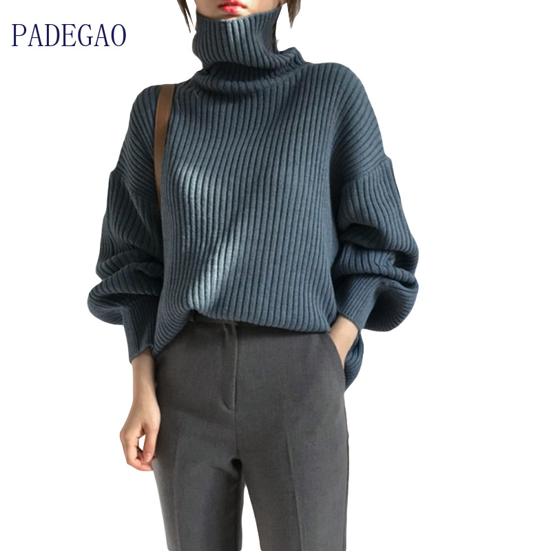 

High-necked shirt with blue knitted or crocheted ladies'outer winter turtlenecks beige brown shirts solid Korean pullovers soft tops, Dark brown.