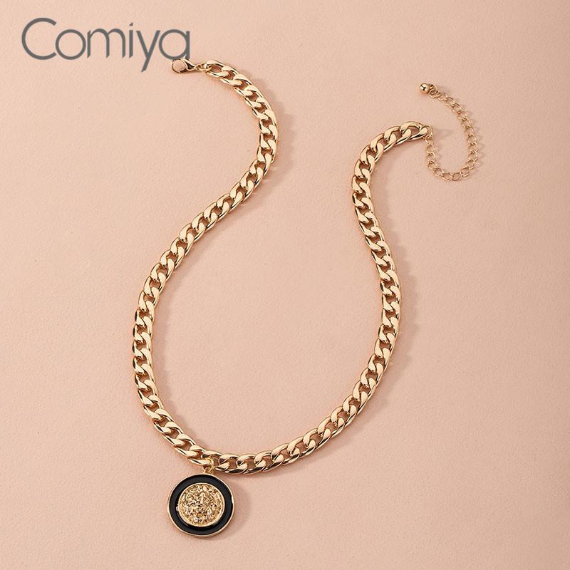 

Chains Comiya Necklaces For Women Gold Color Zinc Alloy Acrylic Round Shape Pendant Fashion Accessories Korean Bijoux Feminino Necklace