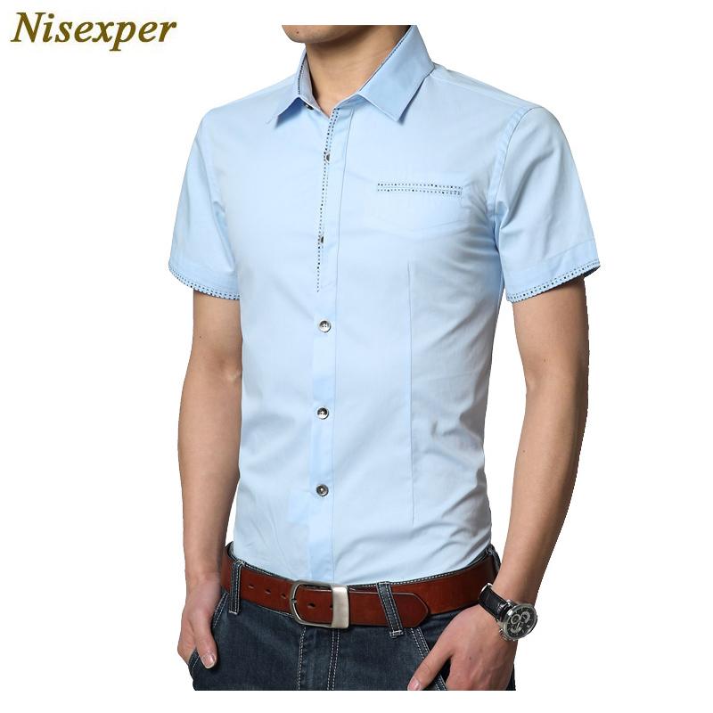 

2020 Male Shirts Dress Shirts Slim Solid Short Sleeve Man Cotton Shirt Mens Casual Brand-Clothing Size -5XL, Black