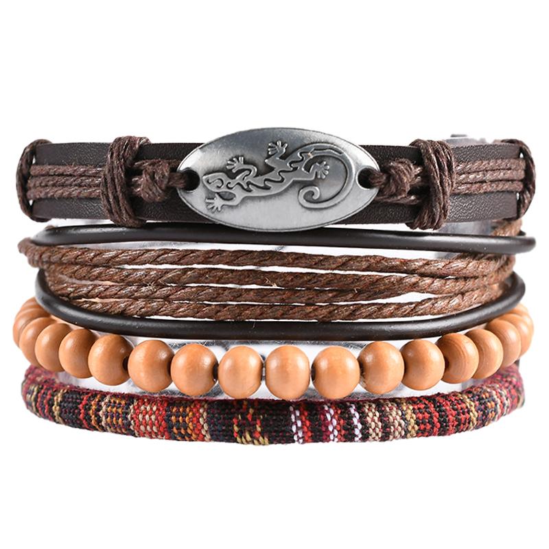 

4pcs/set Wrapped Woven New Fashion Handmade Men's Bracelets Men's and Women's Leather Bracelets Wholesale