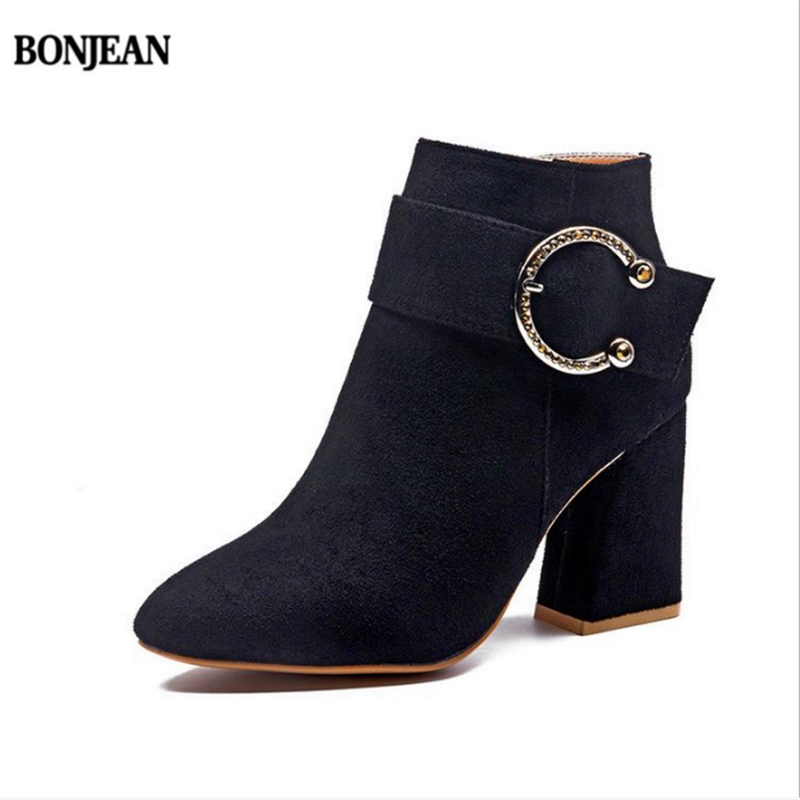 

BONJEAN Red Crystal Boots Women 2020 Ankle Boots For Women Hiah Heel Winter Shoes Zipper Botas Mujer, Black