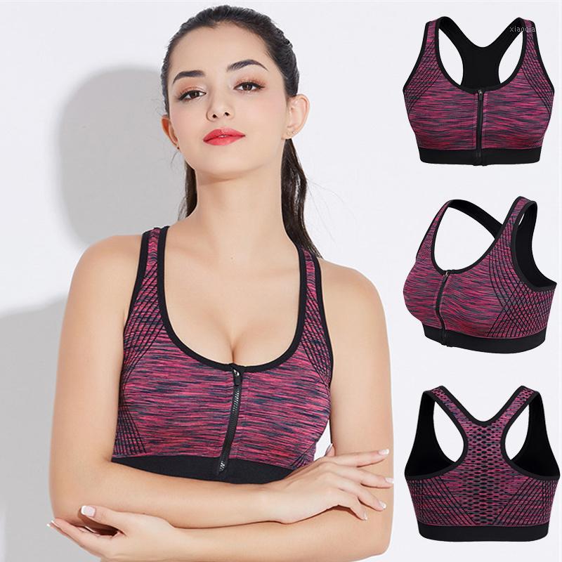 

Front Zipper Sports Bra Women Wireless Shockproof Yoga Bra Seamless High Stretch Gym Workout Removable Padded Running1, Blue