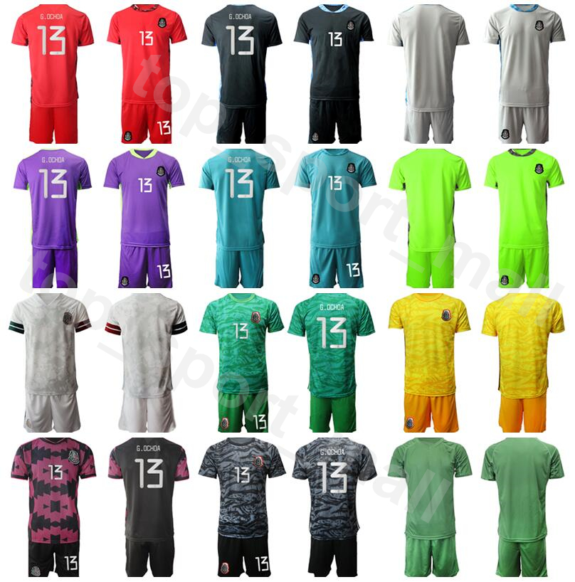 

Goalkeeper Mexico Soccer GK Goalie 13 Guillermo Ochoa Jersey Set 1 CORONA 10 BLANCO Jorge Campos Mexican Football Shirt Kits Uniform, White